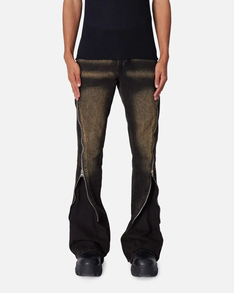 Mnml D519 Zipper Flare Denim Jeans Washed Black 1
