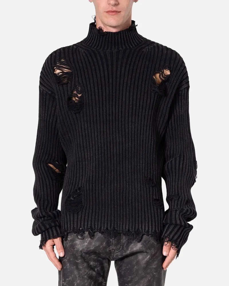 Mnml Distressed Crop Knit Sweater Black 1