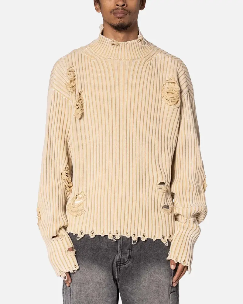 Mnml Distressed Crop Knit Sweater Khaki 1