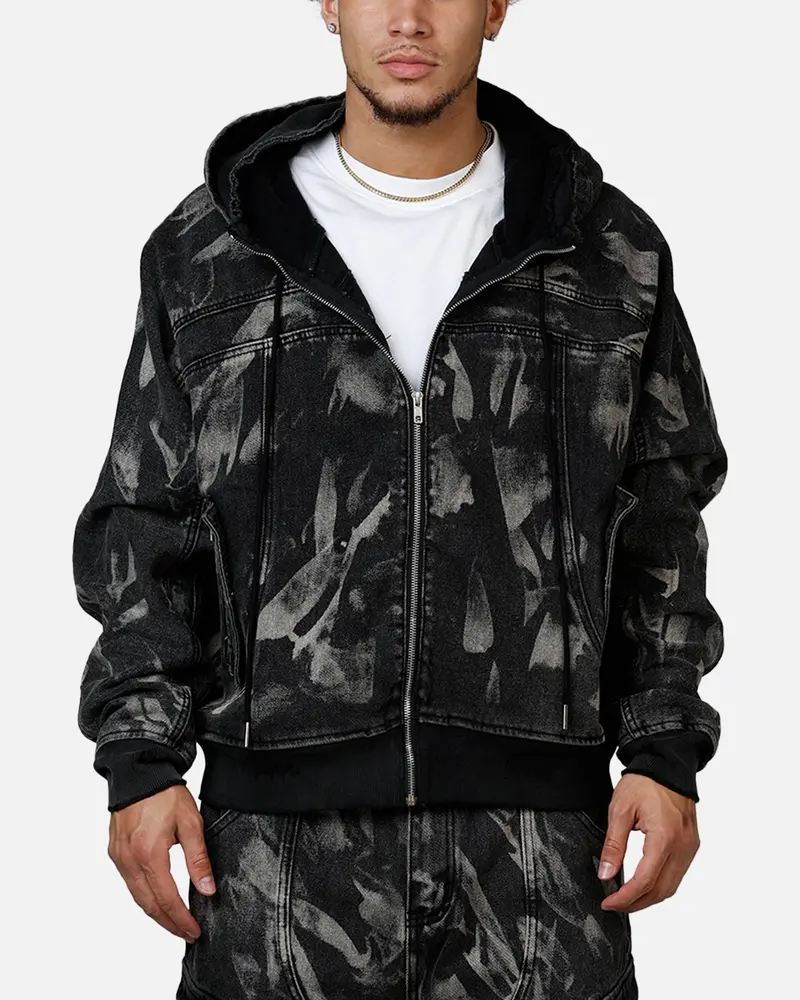 Mnml Double Denim Hood Bomb Jacket Black 1
