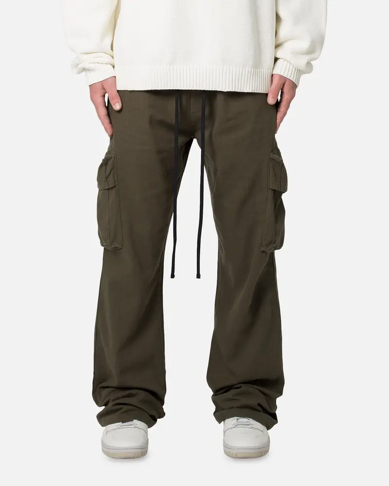 Mnml Drawcord Flare Cargo Pants Olive 1