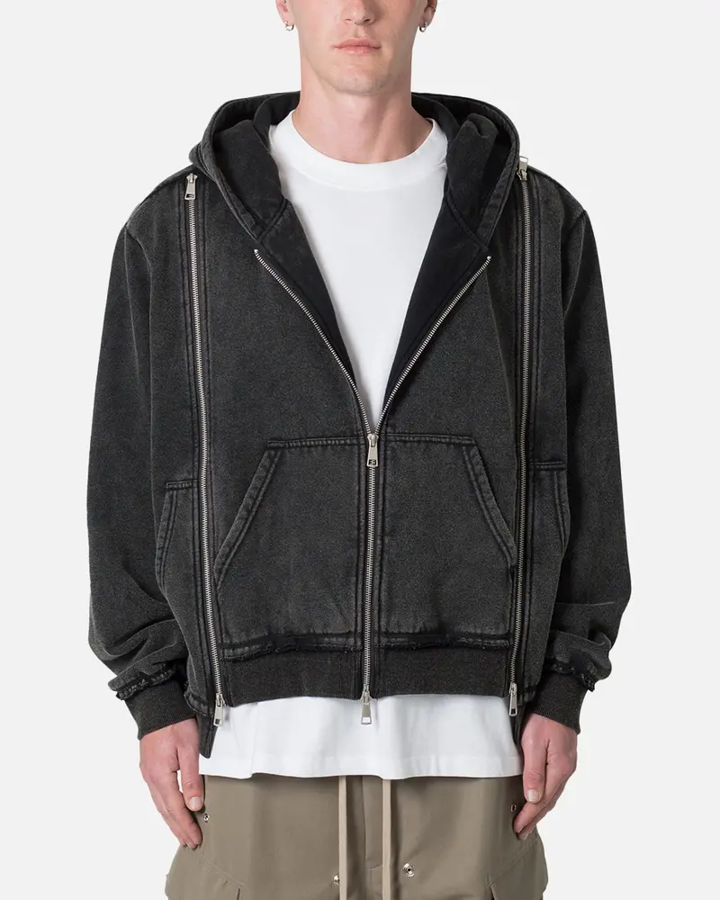 Mnml Dual Zipper Hoodie Washed Black 1