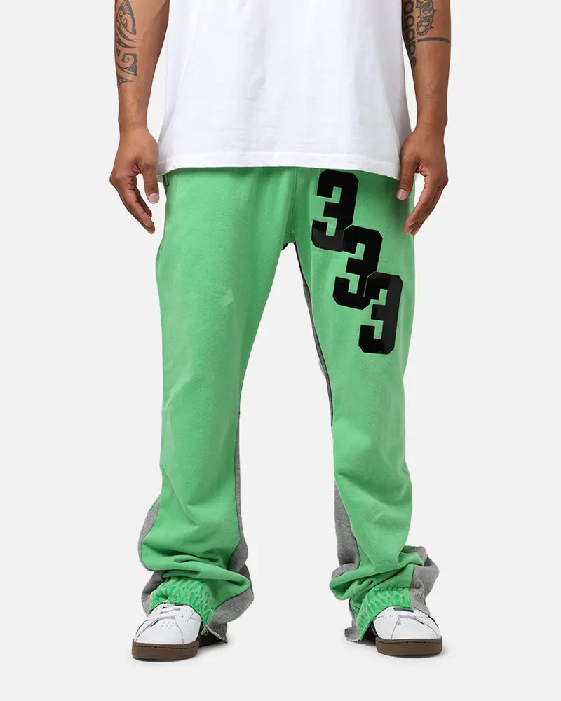 Mnml Embroidered Contrast Bootcut Sweatpants Green 1