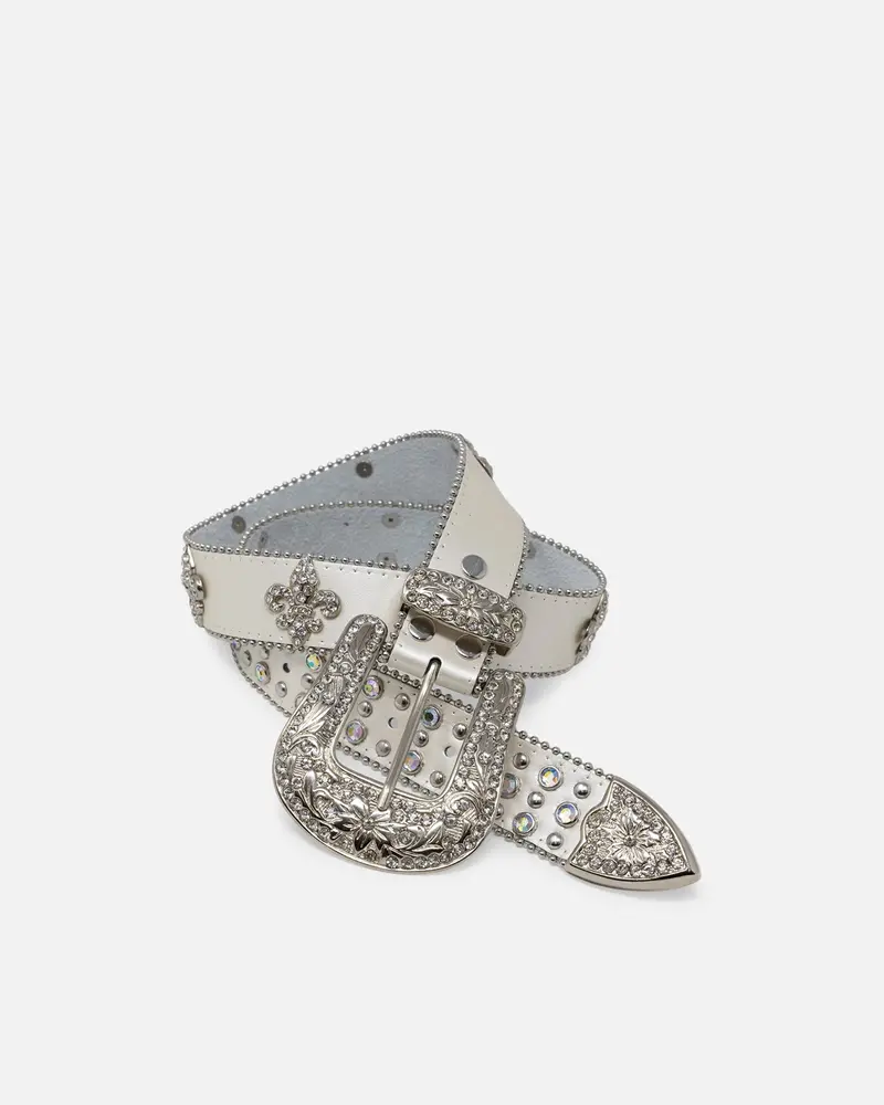 Mnml Fleur Studded Rhinestone Belt Off White 1