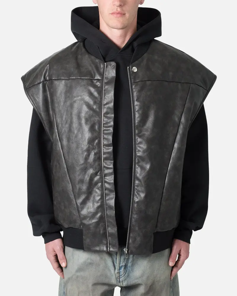 Mnml Leather Bomber Vest Black 1