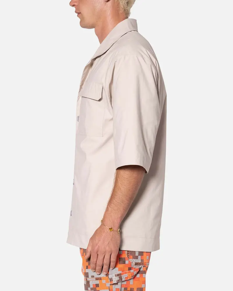 Mnml Lined Woven Nylon Button Up Shirt Stone 3