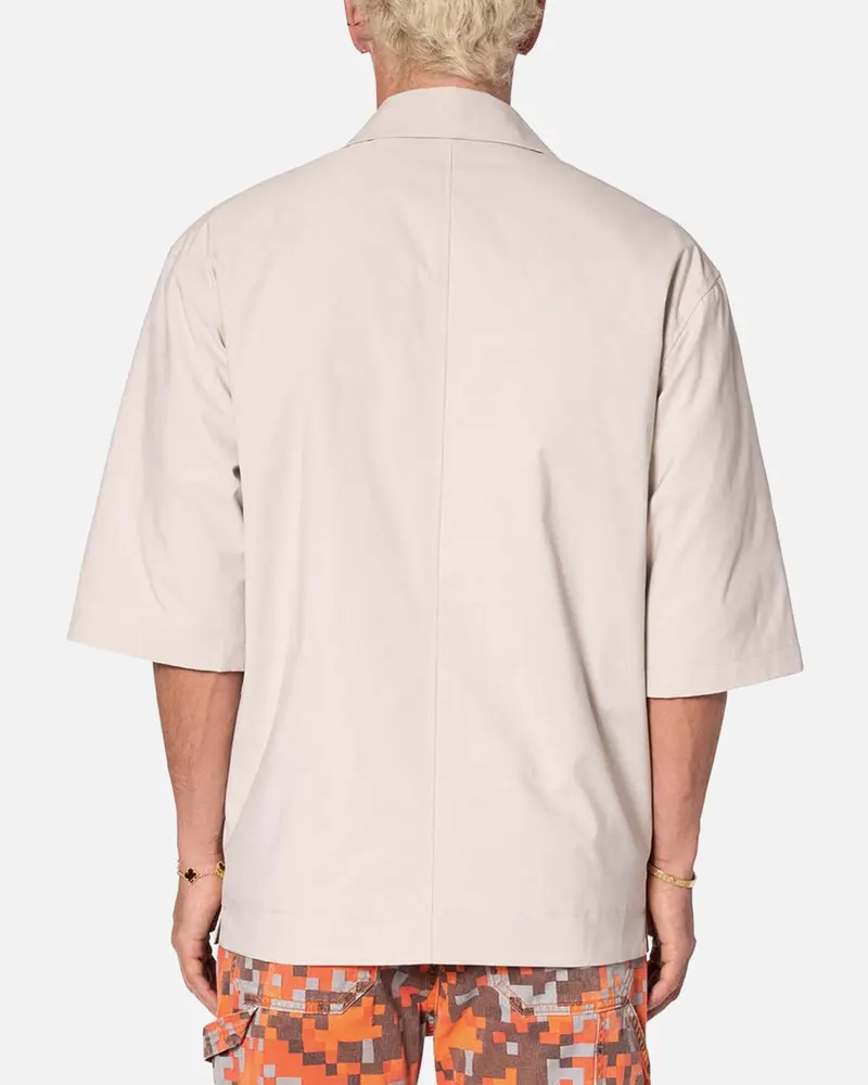 Mnml Lined Woven Nylon Button Up Shirt Stone 4