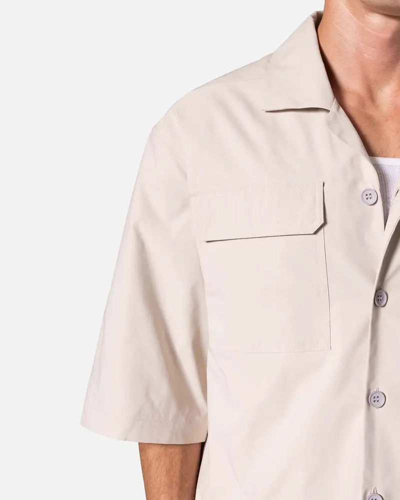Mnml Lined Woven Nylon Button Up Shirt Stone 6