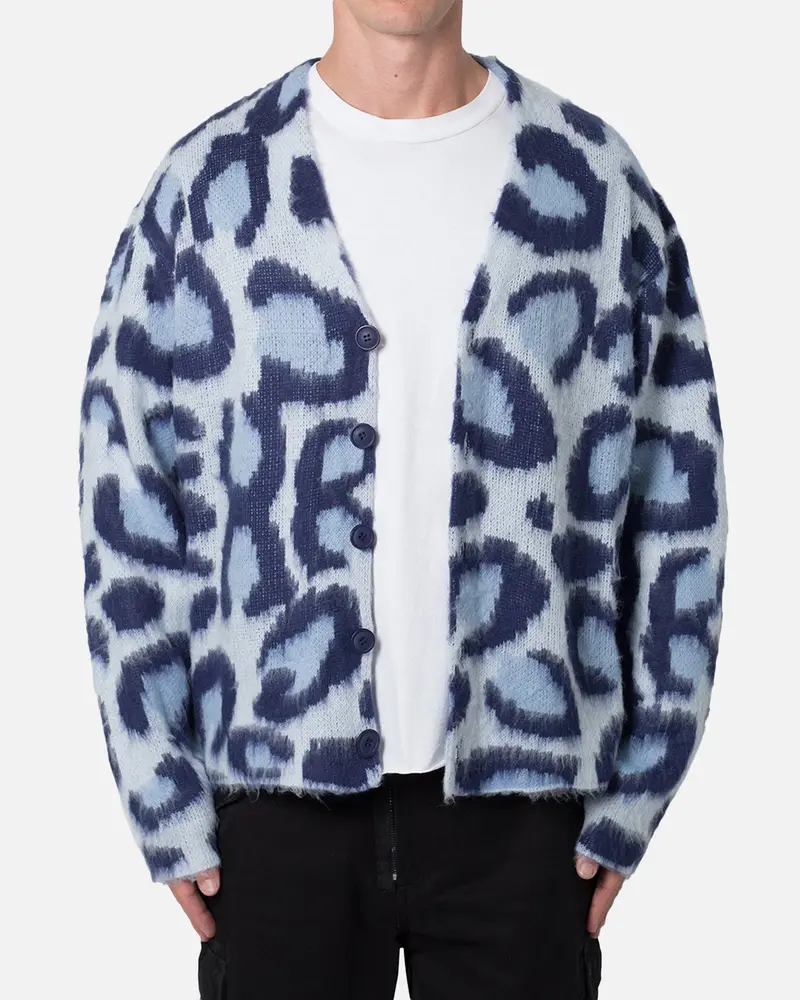 Mnml Mohair Leopard Cardigan Sweater Blue 1