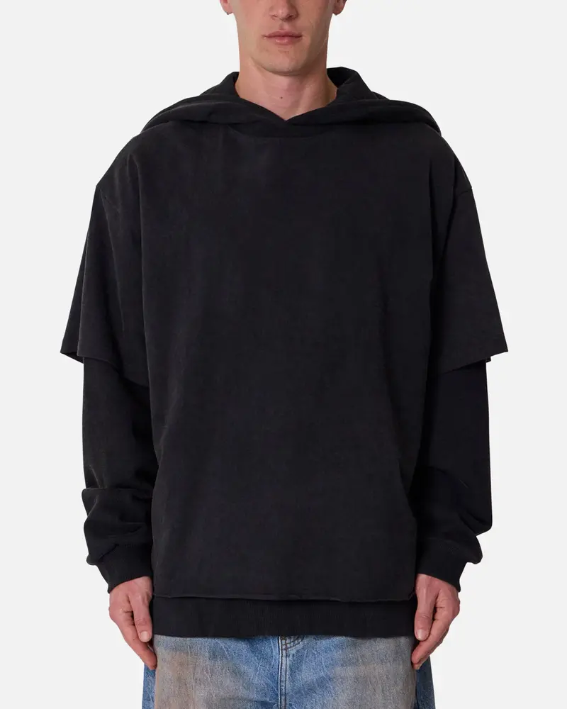 Mnml Over Tee Layered Hoodie Washed Black 1