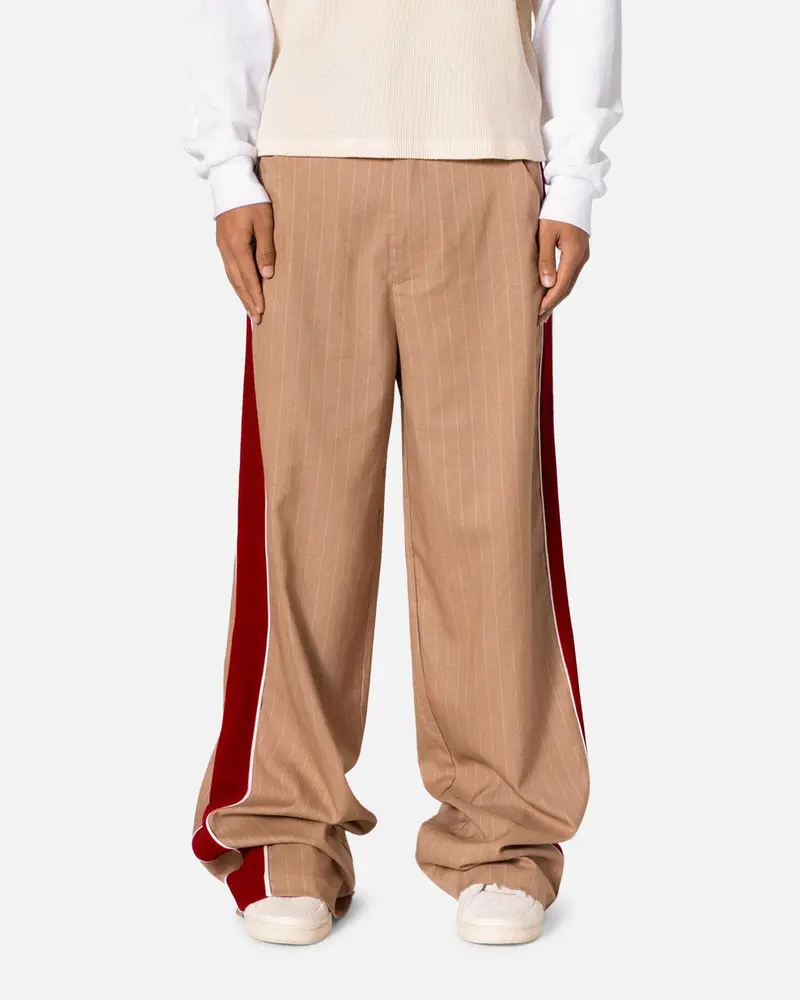 Mnml Pinstripe Velvet Trim Pants Tan 1