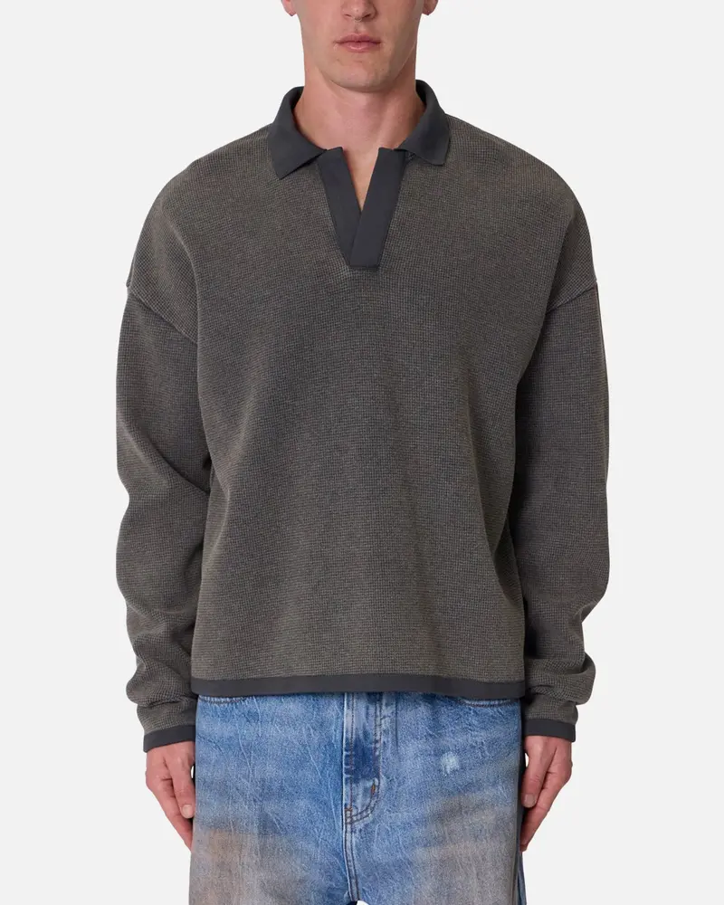 Mnml Polo Thermal Long Sleeve T-Shirt Charcoal Grey 1
