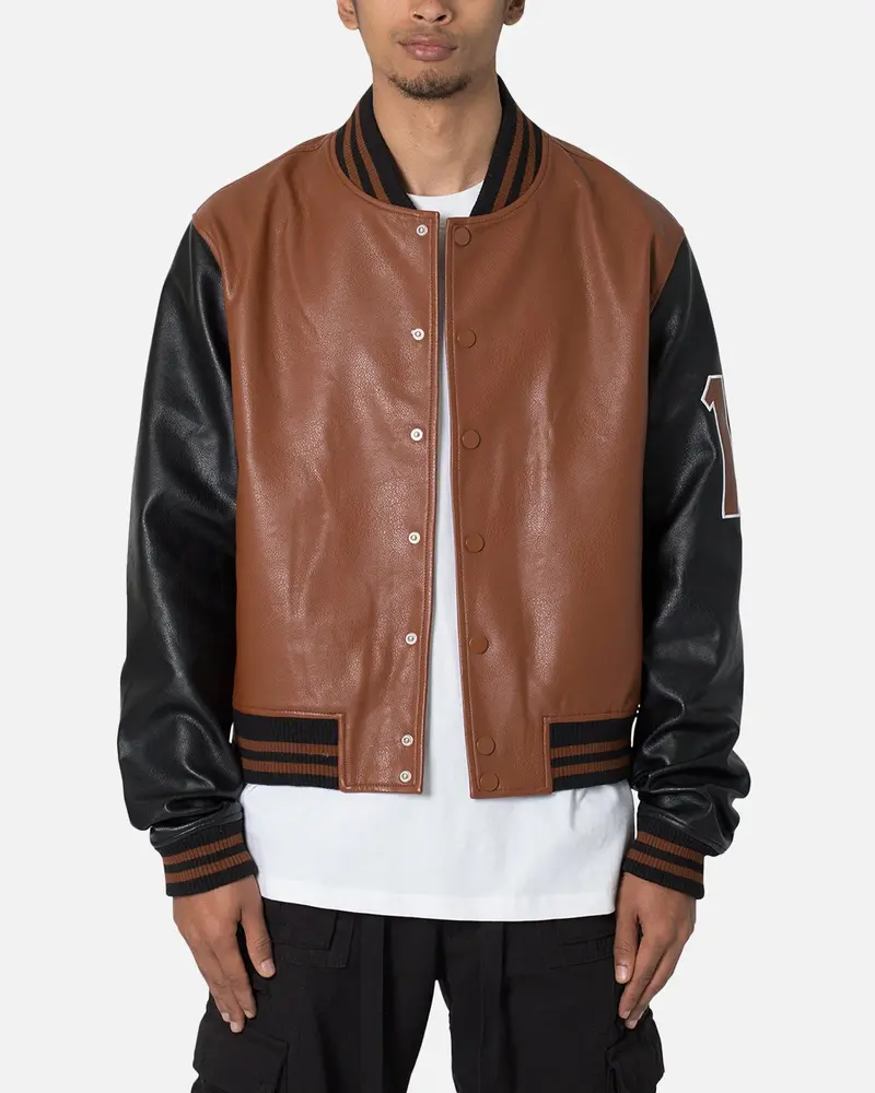 Mnml Pu Varsity Jacket Brown/Black 1