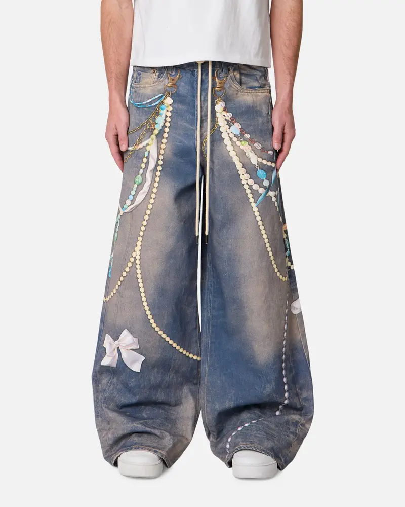 Mnml Rave Chain Printed Denim Jeans Washed Blue 1