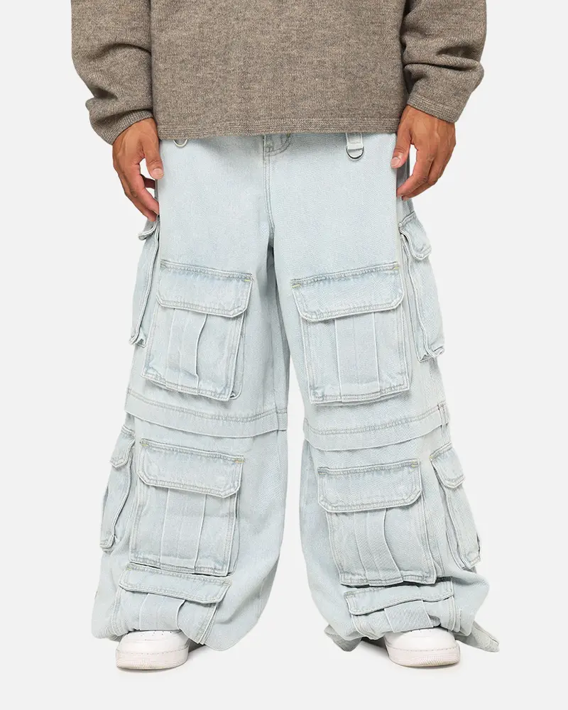 Mnml Rave Multi Cargo Denim Pants Light Blue 1