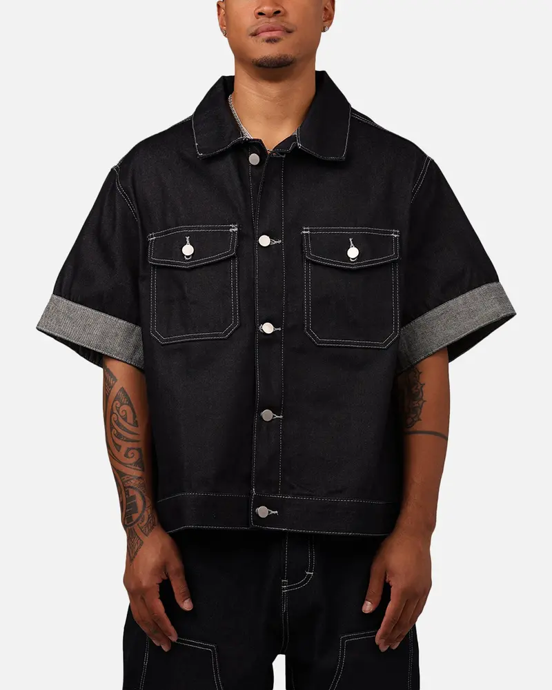 Mnml Raw Denim Short Sleeve Jacket Blue 1