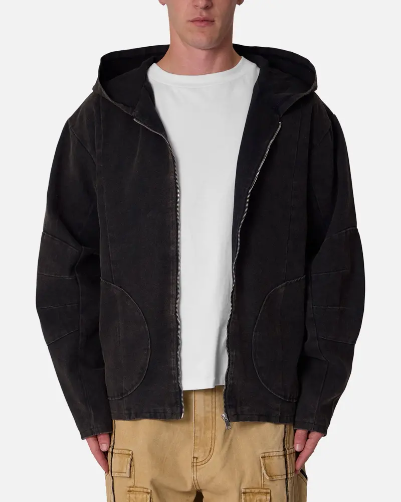 Mnml Seamed Zip Up Hoodie Washed Black 1