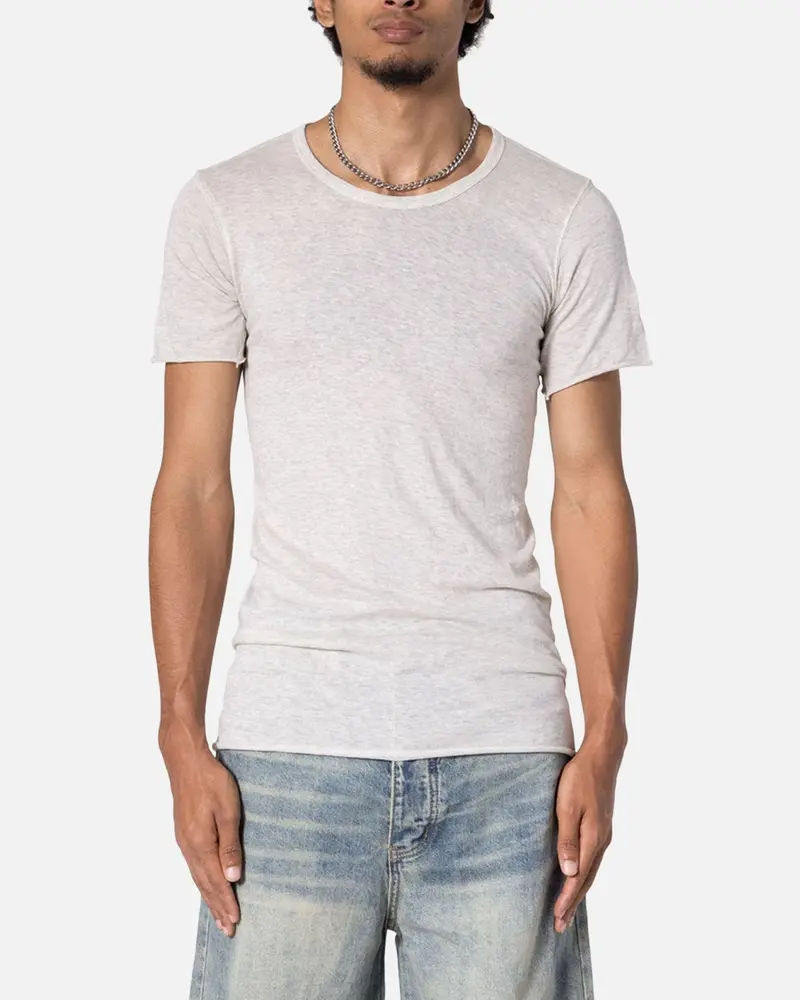 Mnml Sheer Knit Bias Cut T-Shirt Grey 1