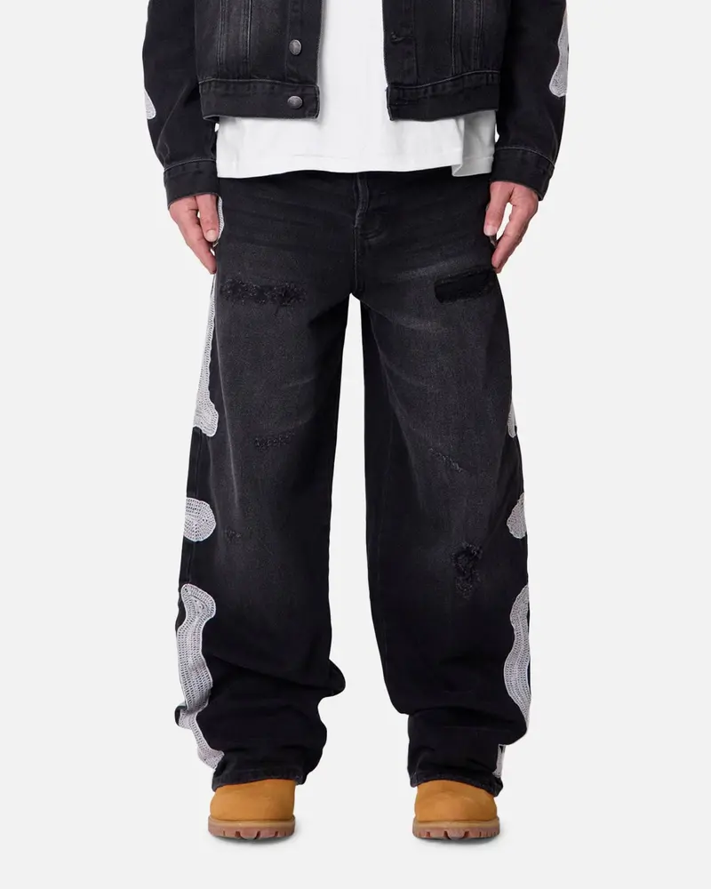 Mnml Skeleton Baggy Denim Jeans Washed Black 1