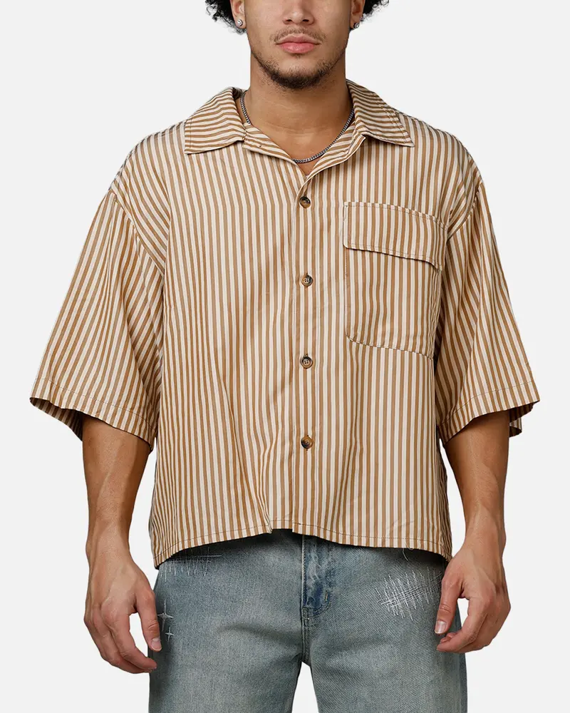 Mnml Strip One Pocket Pajama Shirt Brown/Cream 1