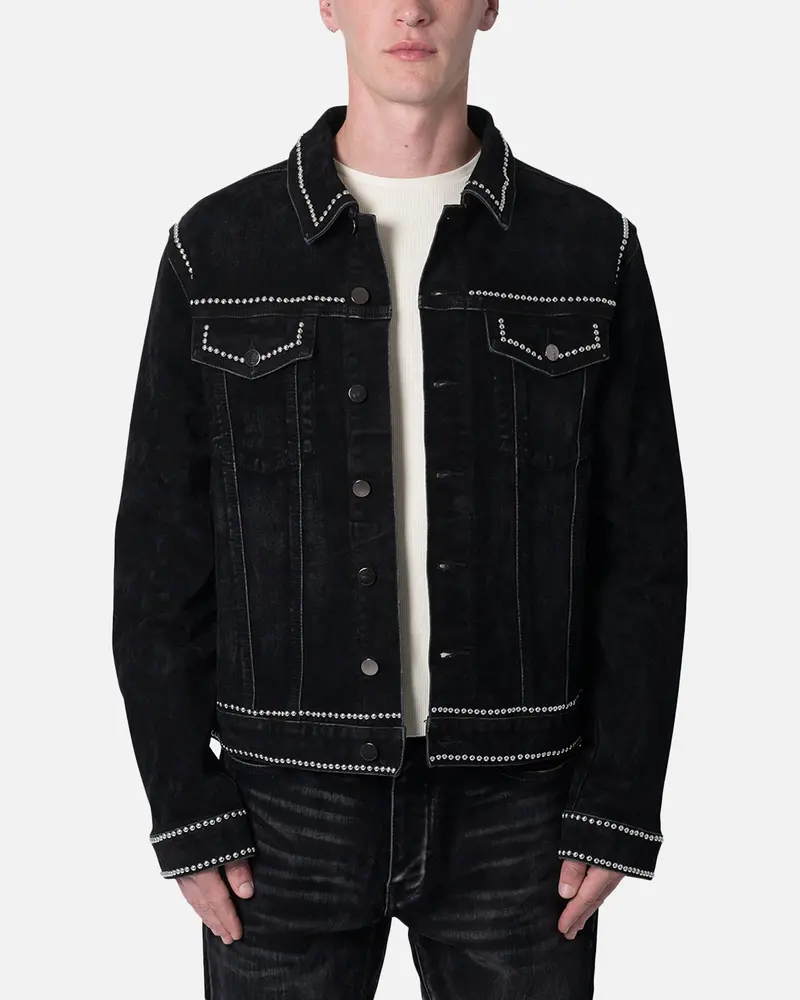 Mnml Studded Suede Denim Jacket Black 1
