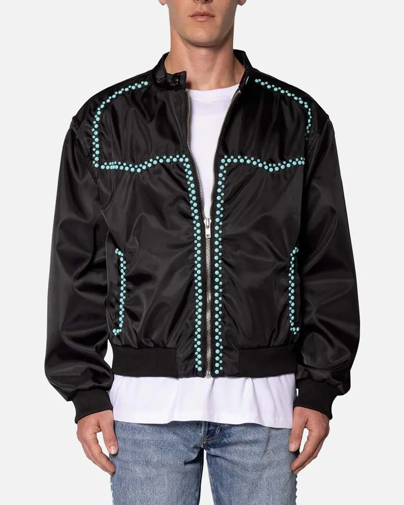 Mnml Turquoise Studded Snap Jacket Black 1