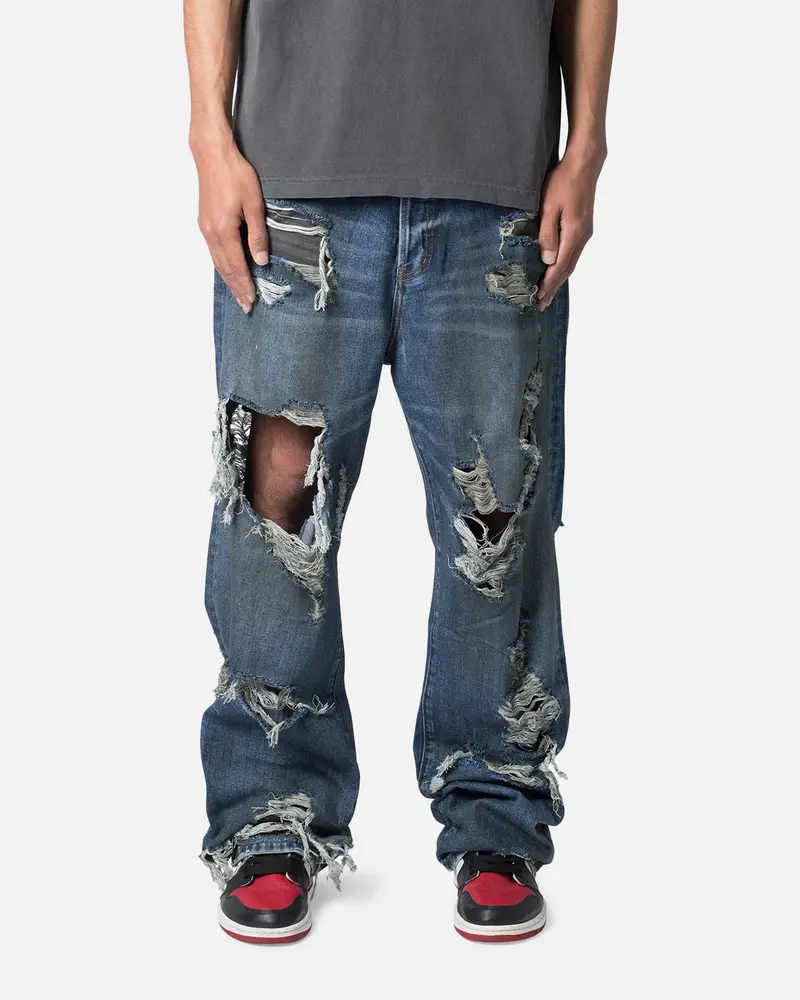 Mnml Ultra Baggy Decimated Denim Jeans Blue 1