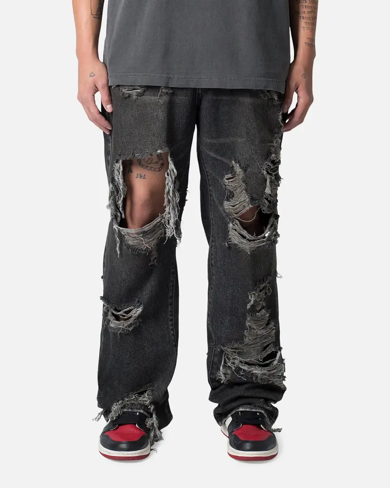 Mnml Ultra Baggy Decimated Denin Jeans Black 1