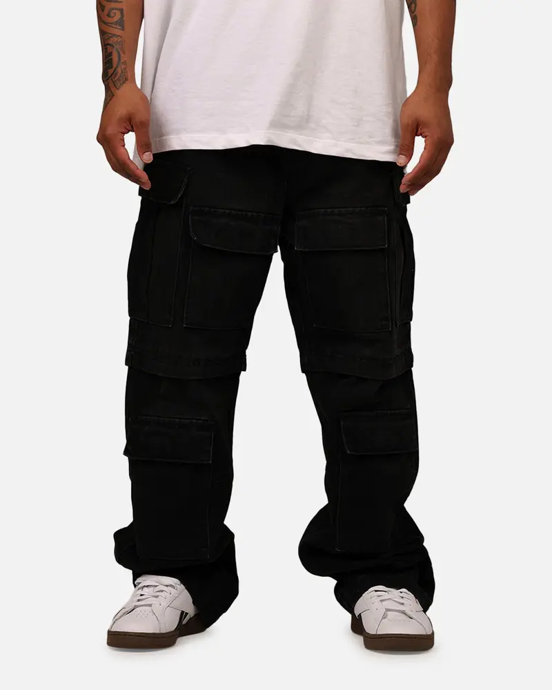 Mnml Ultra Baggy Dirt Rain Cargo Denim Jeans Black 1