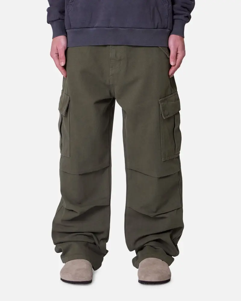 Mnml Ultra Baggy Extended Knee Denim Pants Olive 1