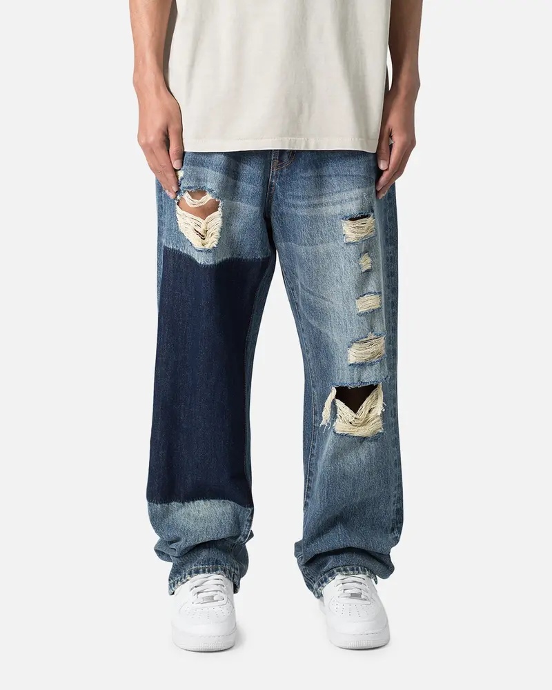 Mnml Ultra Baggy Knee Thrashed Denim Jeans Blue 1