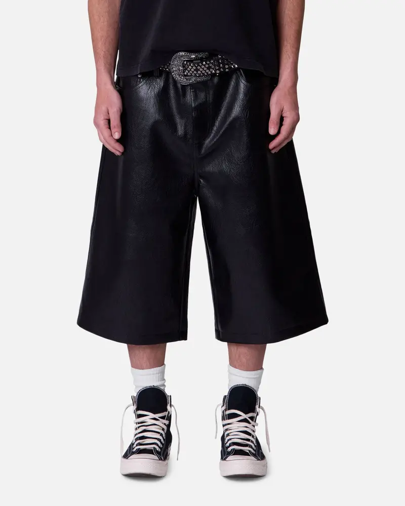 Mnml Ultra Baggy Leather Shorts Black 1