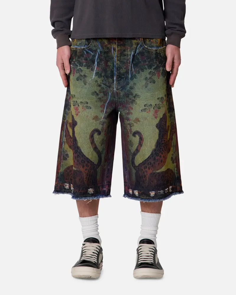 Mnml Ultra Baggy Leopard Denim Shorts Multi 1