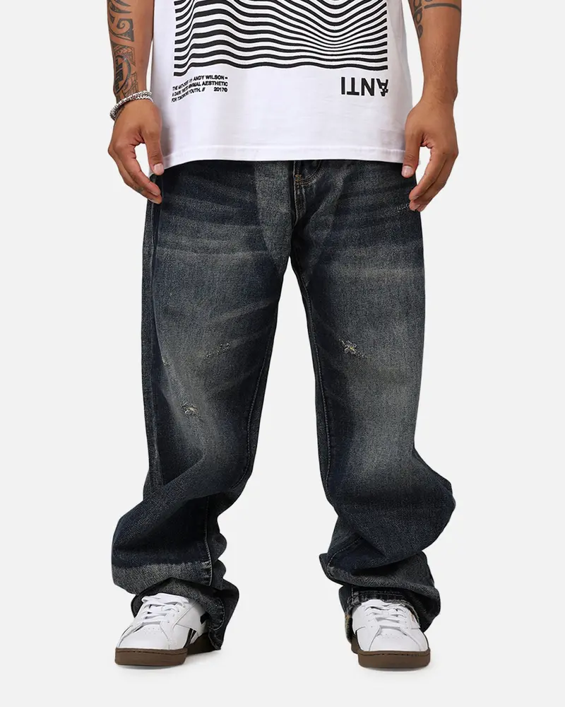 Mnml Ultra Baggy Shadow Patch Denim Jeans Light Blue Wash 1