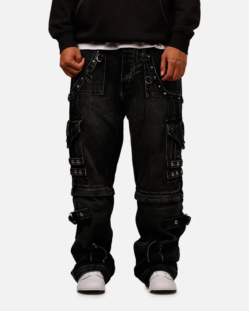 Mnml Ultra Baggy Studd Cargo Denim Pants Black 1