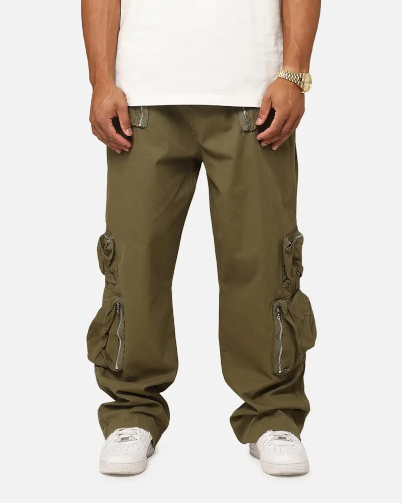 Mnml Ultra Baggy Tactical Cargo Pants Olive 1