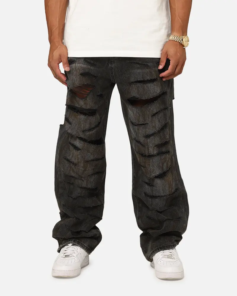 Mnml Ultra Baggy Thrashed Denim Jeans Black 1