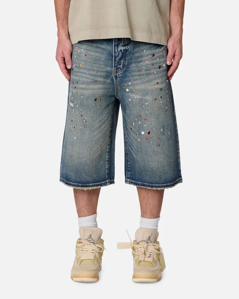 Mnml Ultrabaggy Crystal Denim Shorts Blue 1
