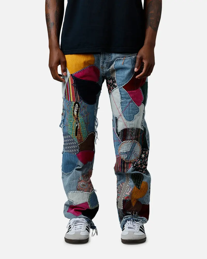 Mnml V647 Baggy Patchwork Denim Jeans Blue Multi 1