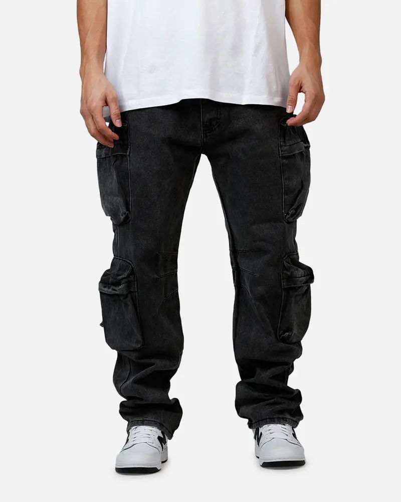 Mnml V709 Wide Bellow Cargo Denim Pants Black 1
