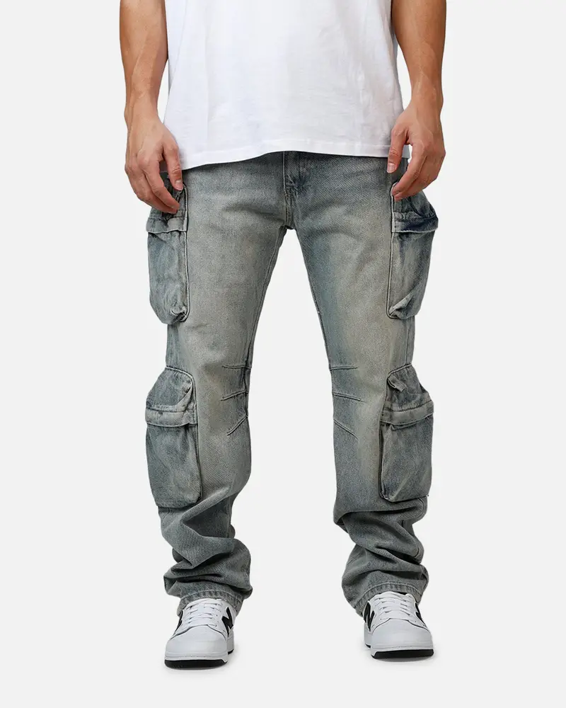 Mnml V709 Wide Bellow Cargo Denim Pants Blue 1