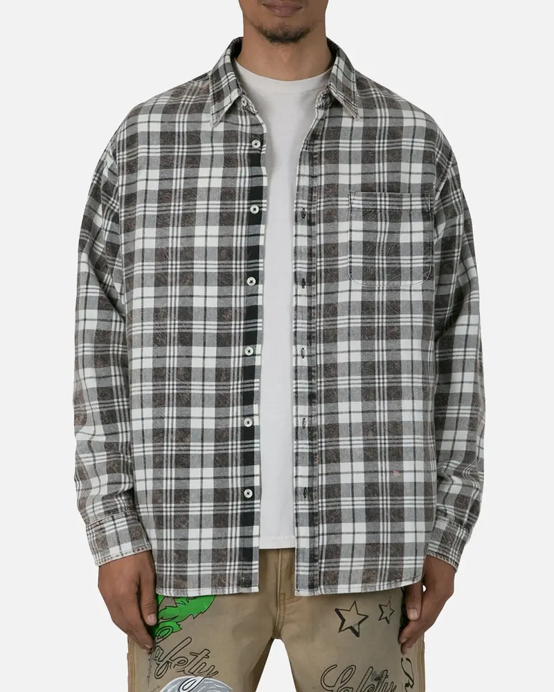 Mnml Vintage Plaid Long Sleeve Shirt Black/Tan 1