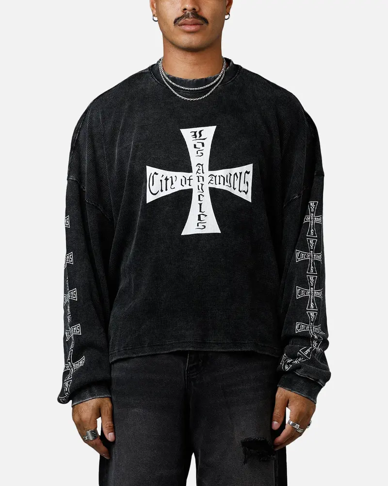 Mnml Washed Chopper Thermal Long Sleeve T-Shirt Washed Black 1