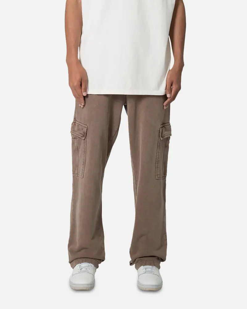 Mnml Washed Relaxed Cargo Sweatpants Brown 1