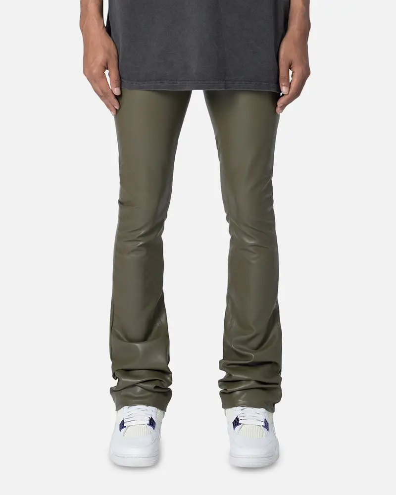 Mnml X533 Leather Skinny Flare Pants Olive 1