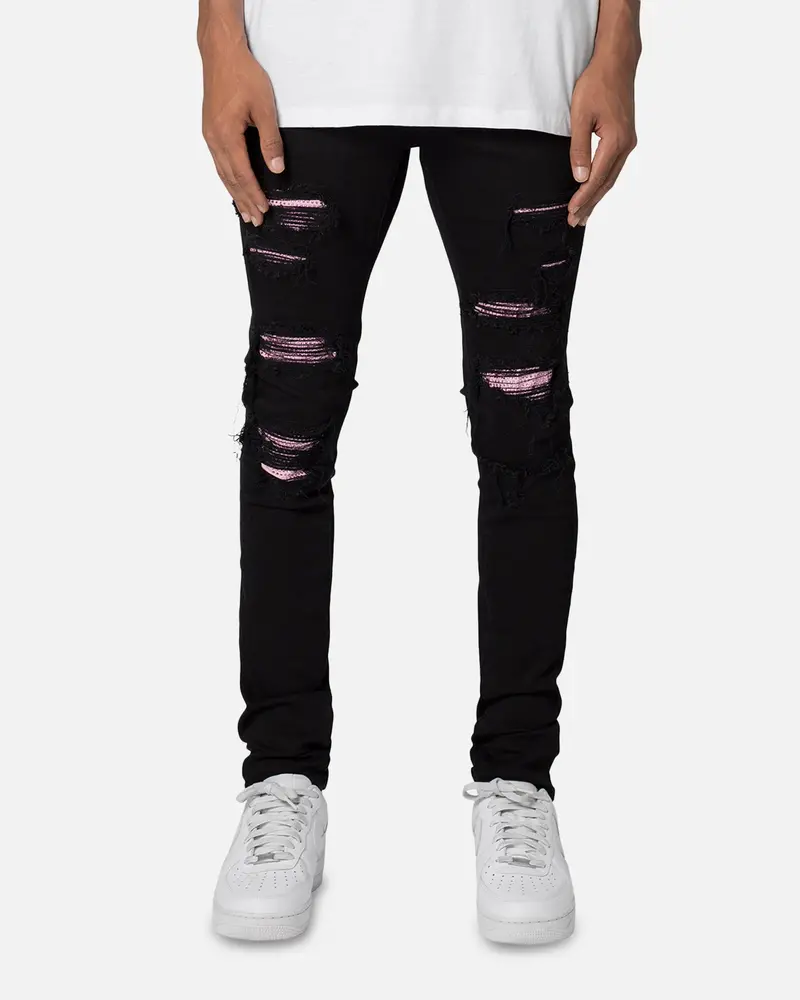 Mnml X555 Crystal Skinny Denim Jeans Black/Pink 1