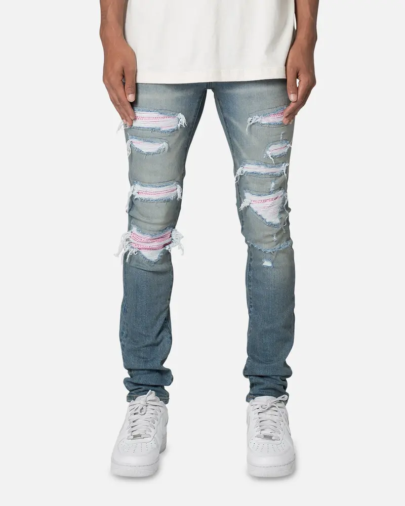 Mnml X555 Crystal Skinny Denim Jeans Blue/Pink 1