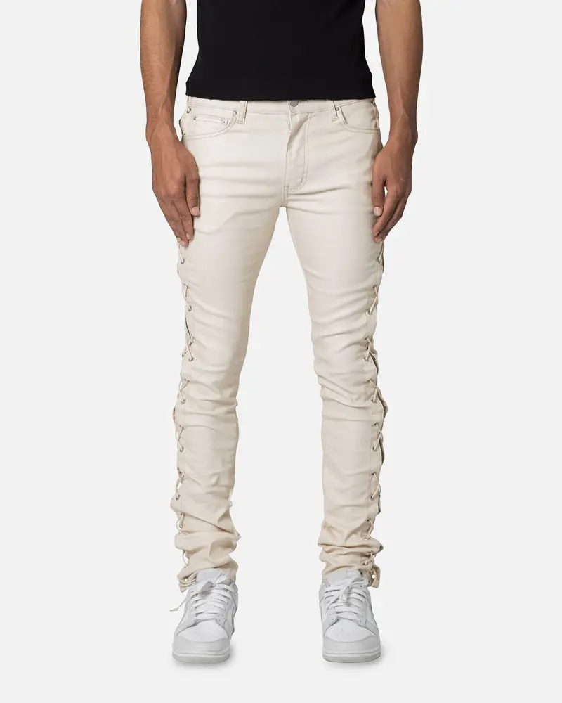 Mnml X566 Skinny Leather Lace-Up Pants Cream 1