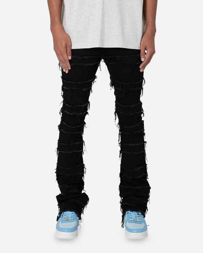 Mnml X597 Distressed Skinny Flare Denim Jeans Black 1
