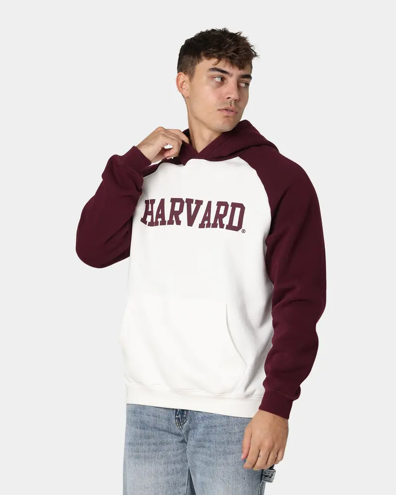 National Collegiate Athletic Association Harvard Crimson Two Tone Raglan Hoodie Vintage White 1